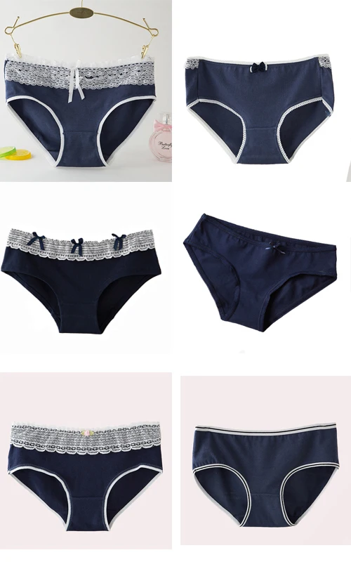 6pcs-NK017-4 6 шт./лот, трусы для женщин, хлопок, кружевной край, бикини, женские дышащие сексуальные трусики, бесшовные, для девушек, комфортное нижнее белье, темно-синий - Цвет: 6pcs-NK017-4