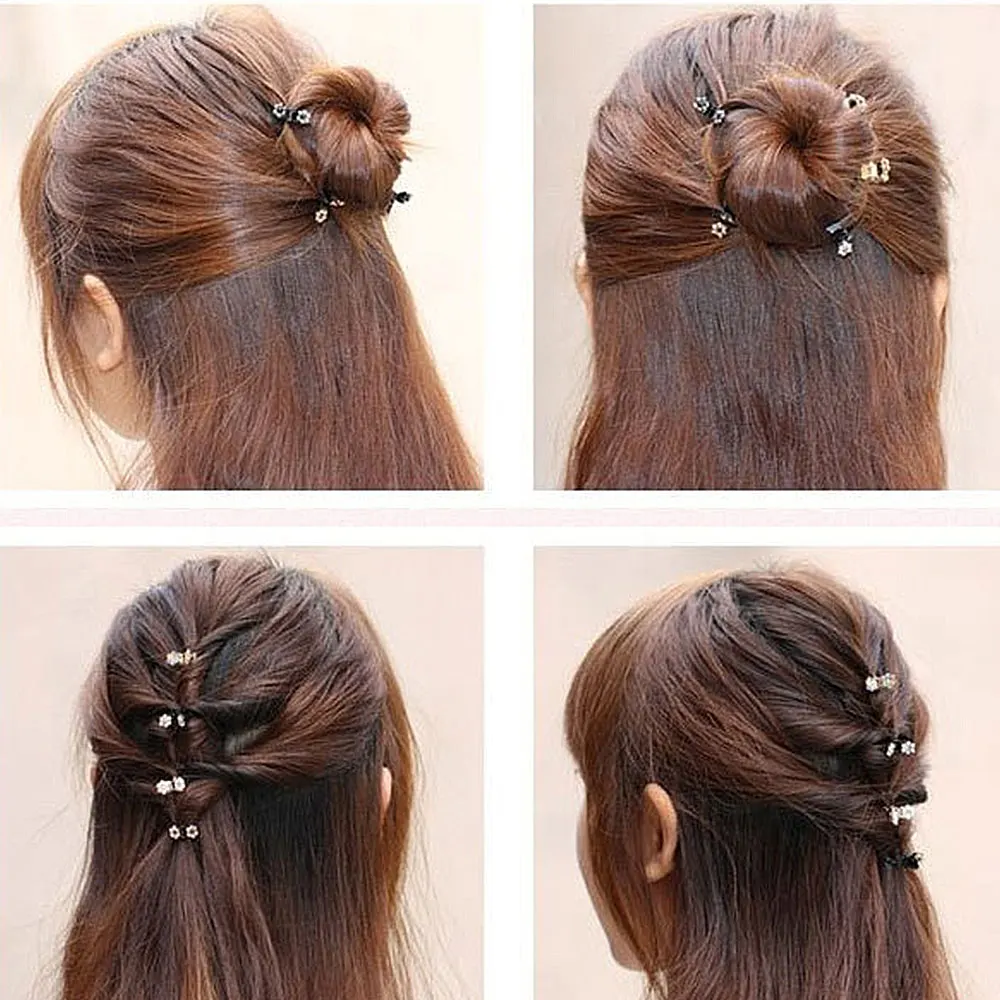 12 шт. черные пластиковые Мини Кристаллы Стразы Цветочные заколки для волос 4