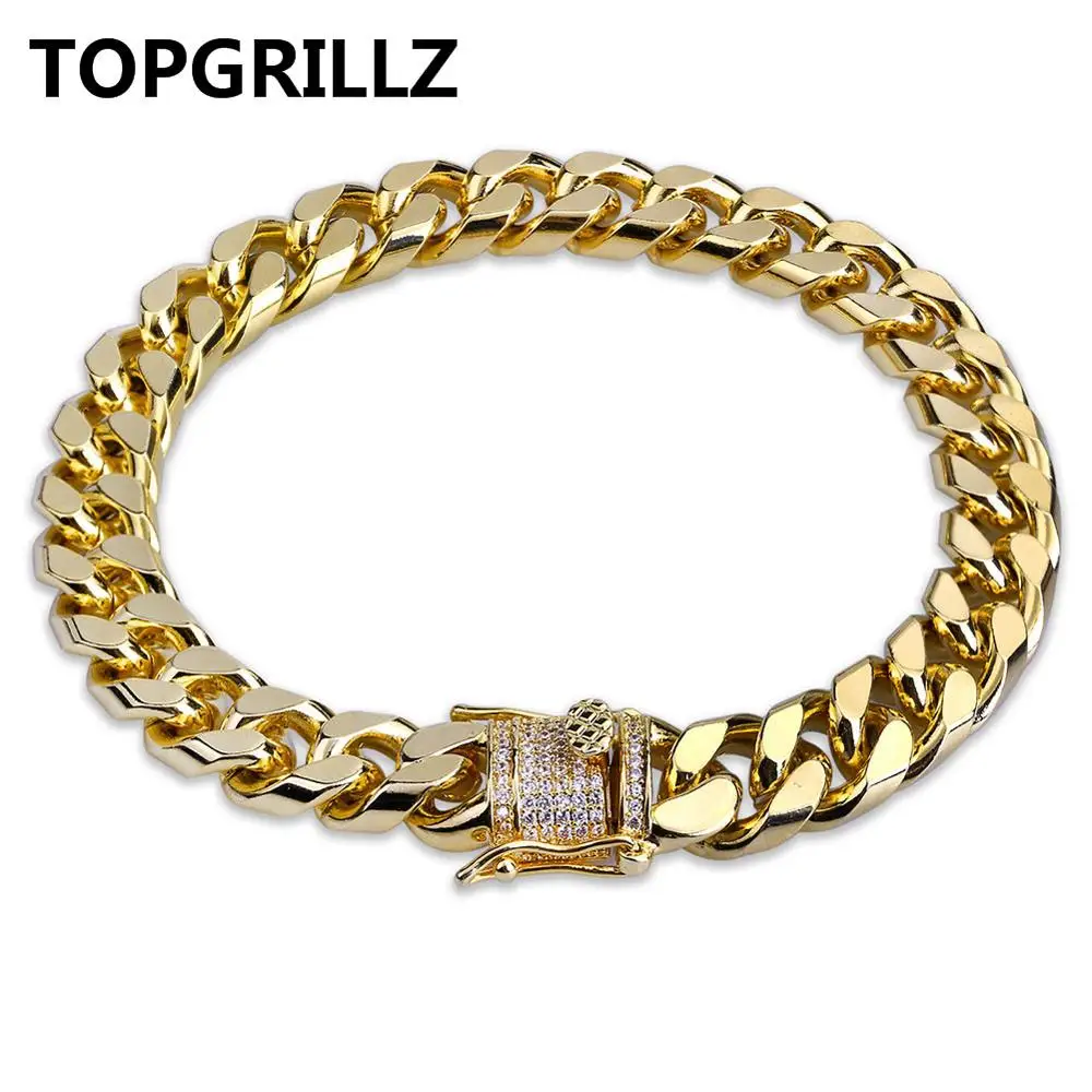 TOPGRILLZ стиль Мода золото/серебро цвет микро проложить браслет с камнями циркона 11 мм ширина звено цепи браслеты хип хоп ювелирные изделия подарок - Окраска металла: Gold