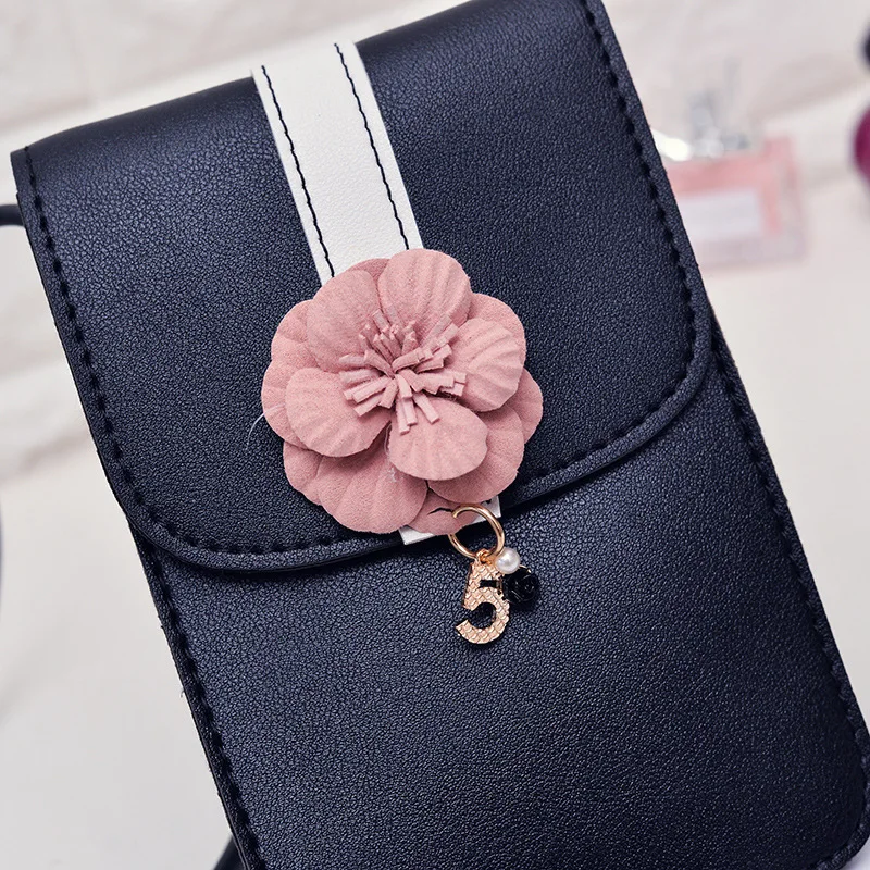 Fashion Graceful Camellias Girls Single Shoulder Bag 2018 New Women PU Messenger Hot-selling Lady Black Cell Phone Pocket | Багаж и сумки