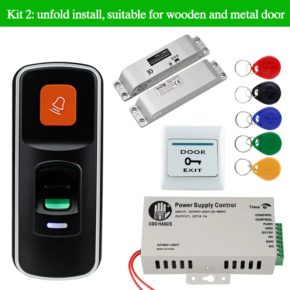 Kit2 OBO RFID система контроля допуска к двери комплект 125 кГц отпечатков пальцев Биометрические+ электрические магнитные электронные замки+ DC12V источник питания - Цвет: Kit2