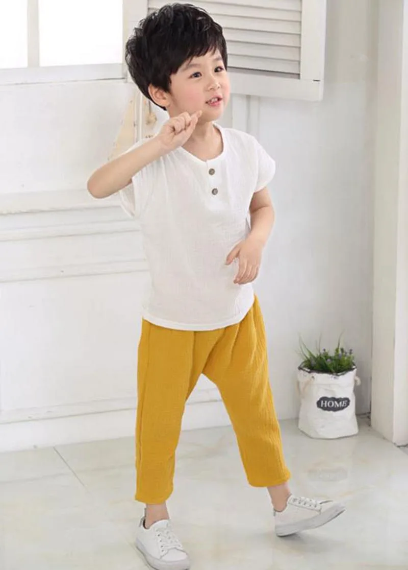 _ Одежда для мальчиков 2018 новые льняные плиссированные Повседневные детские