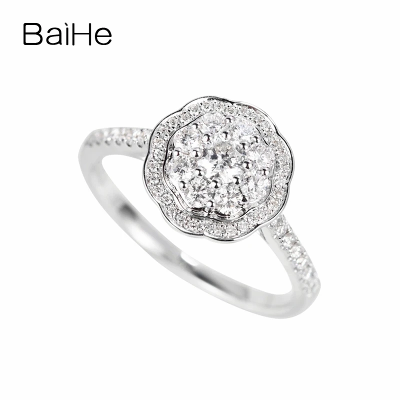 BAIHE однотонное 14K белое золото около карат H/SI круглые натуральные бриллианты