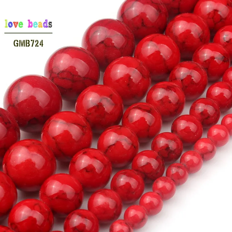 Red Howlite Stone Beads for Jewelry Bracelet Making Round Loose Beads Strand 15'' 4/6/8/10/12mm