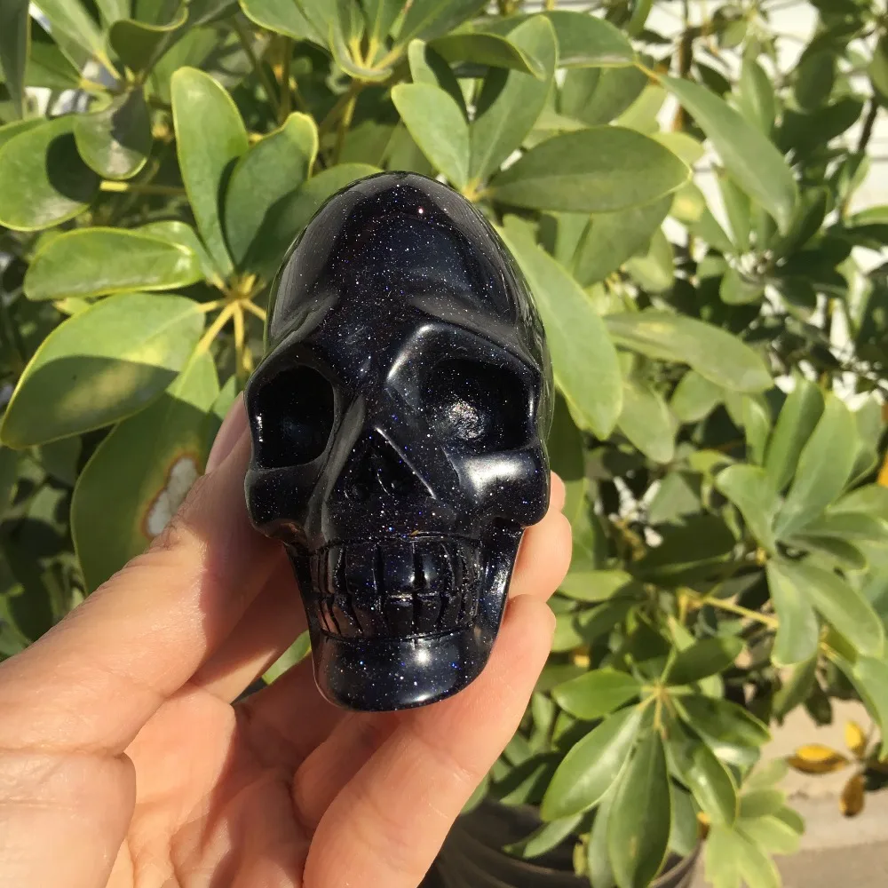 

Halloween decoration Blue Goldsand Red goldsand stone crystal skulls carved ornaments