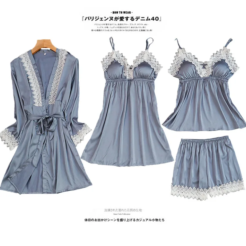 Черный женский комплект из 4 предметов: топ на бретелях и штаны пижамные