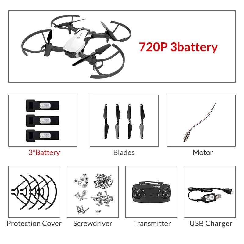 Eachine E511 wifi FPV 1080 P/720 P HD камера Безголовый режим 16 минут время полета складной Радиоуправляемый Дрон Квадрокоптер обновленная версия E58 - Цвет: 720P 3 Batteries