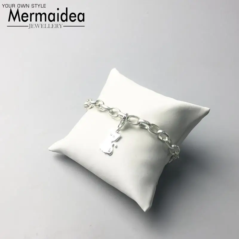 Кошка Charm Кулон Ювелирное Украшение 925 пробы серебристый, черный клуб ожерелье браслет Шарм для Для женщин