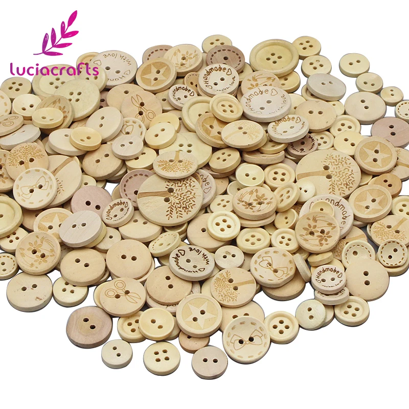 Lucia crafts 50 г/лот натуральные круглые деревянные пуговицы разных размеров для шитья