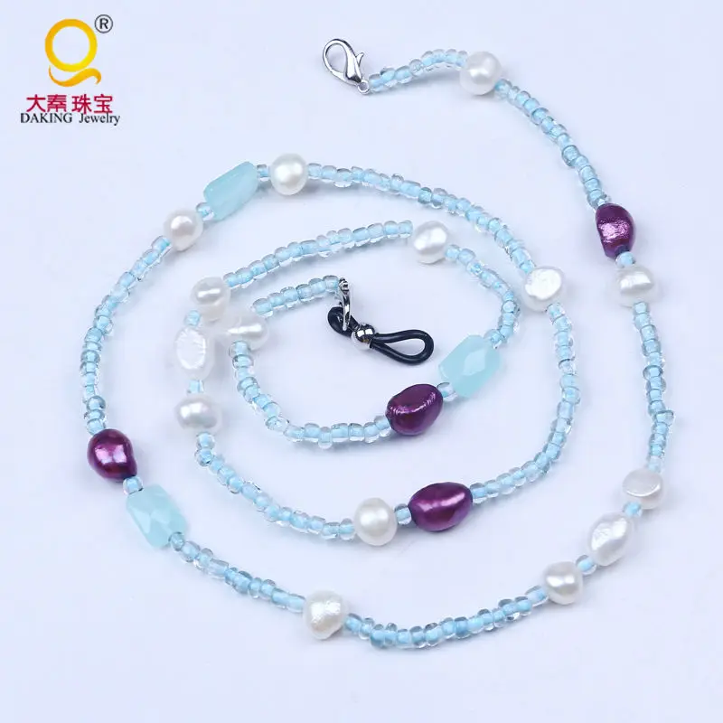 Новый стиль пресноводного жемчуга очки цепь белый и фиолетовый барочный жемчуг
