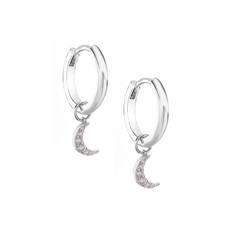Silver Moon Earring Moonmory Аутентичные 925 серебро розовое золото петля круглые серьги-обруч луна кулон Huggies Звезда Крест DIY женщин Jewlry - Окраска металла: Silver Moon Earring
