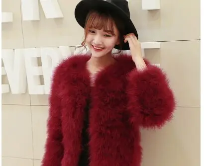 Dark red Женские модные меховые пальто, зимние меховые куртки из натурального меха страуса, пушистая верхняя одежда из натурального меха индейки - Цвет: Dark red