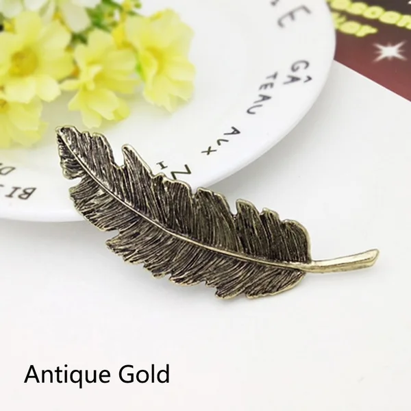 Antique Gold 1 шт., 4 цвета, модная металлическая форма листа, заколки для волос, заколки с кристаллами и жемчугом, заколка для волос, заколка с перьями, для укладки волос - Цвет: Antique Gold