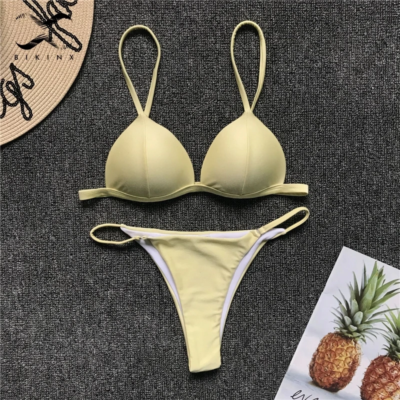 Bikinx сексуальные стринги бикини установить желтый с высокой купальник 2019 Push up
