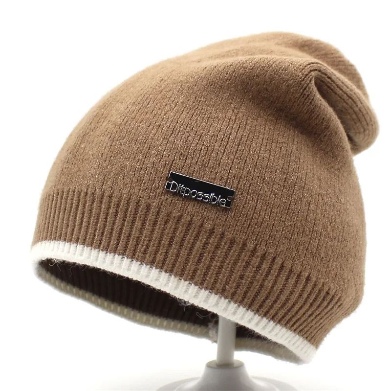 Ditpossible бренд дизайн вязаные шапочки для женщин зимняя шапка шерсть gorro облегающая шапка шапки для женщин - Цвет: khaki