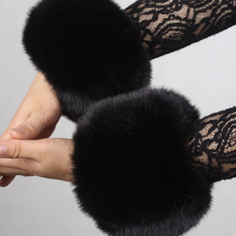 Одна пара нарукавников Naiveroo из искусственного кроличьего меха зимние теплые