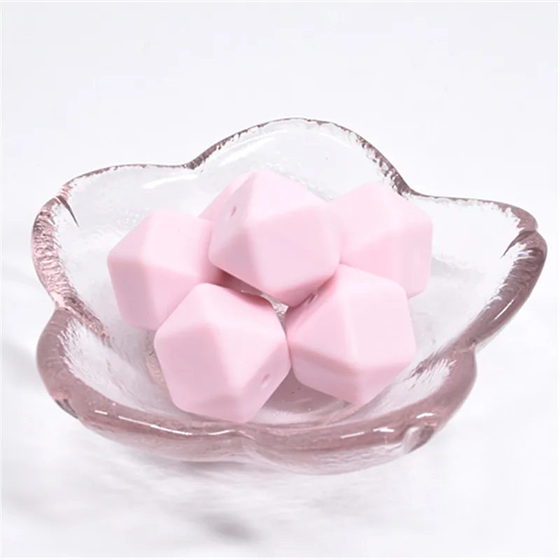 Candy Pink 10 шт. 14 мм шестигранные Силиконовые бусы для прорезывания зубов зубной прорезыватель для малышей DIY игрушечный детский душ подарок ожерелье пустышка цепь свободные бусины - Цвет: Candy Pink