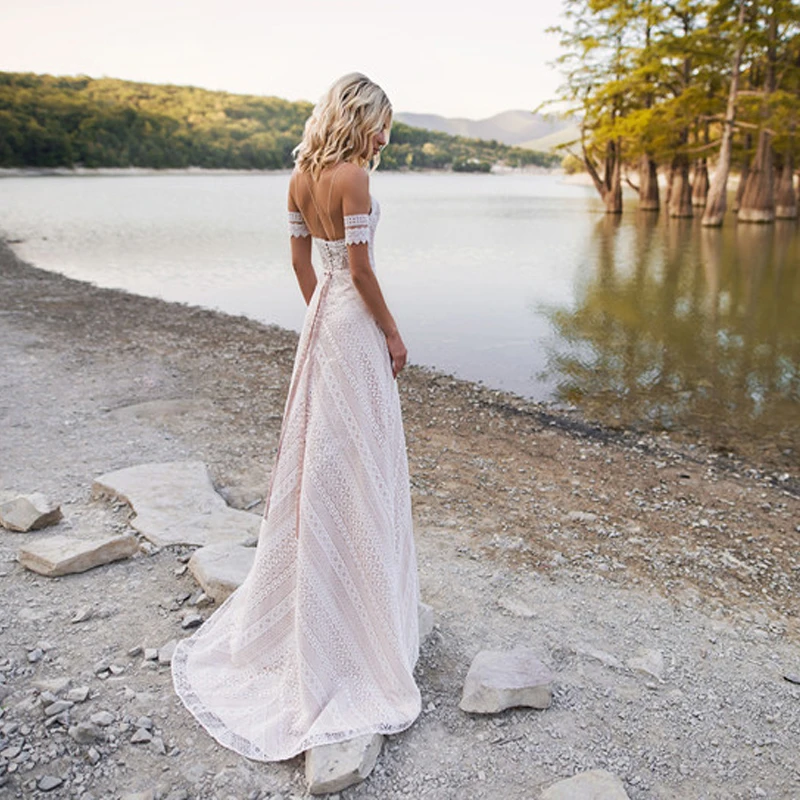 

2019 Boho Sweetheart Beach Chic Lace Wedding Dresses Bohemian Detachable Sleeves Open Back Ultra-feminine Bridal Gowns AX174