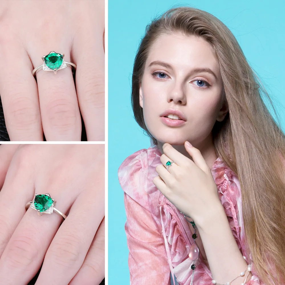 Jewelrypalace Треугольники Форма 1.68ct создана изумрудов Обручение кольцо очарование S925