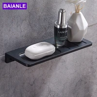 free shipping modern wall mounted lengthen soap dishes space aluminum rectangle soap shelf black bathroom shelfs