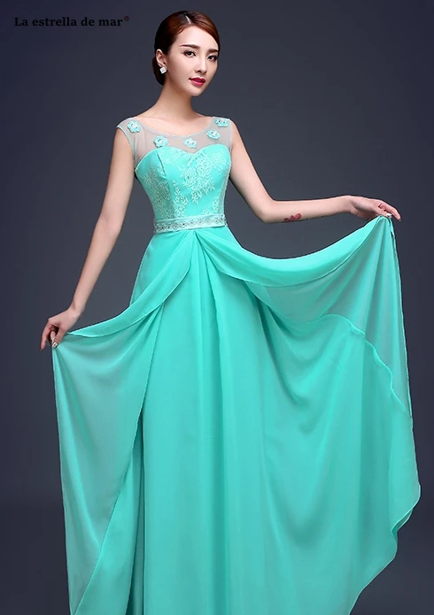 La estrella de mar vestiti donna eleganti для cerimonie2019 кружево шифон линии 6 стиль бирюзовое платье подружки невесты длинные chea