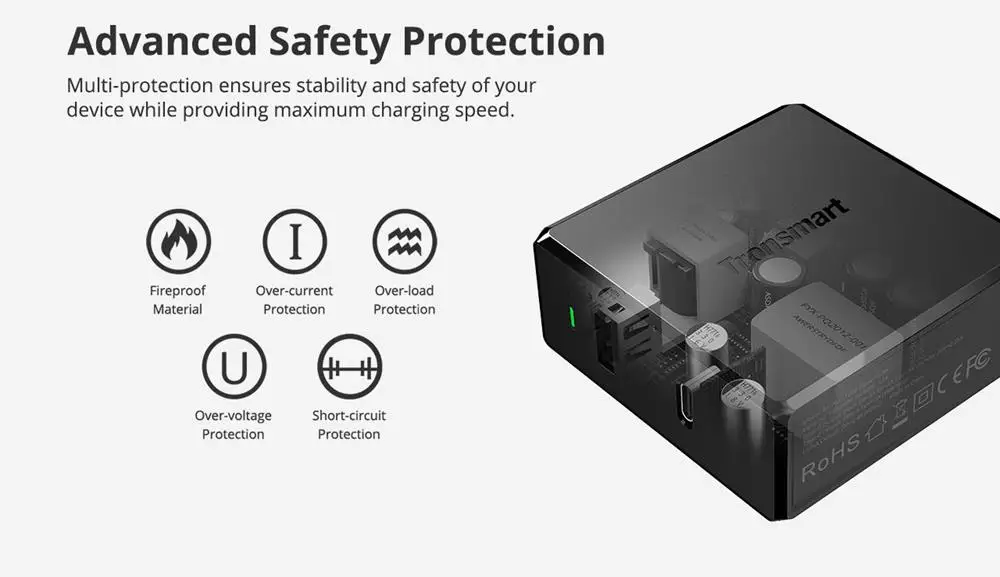Tronsmart WCP03 57 Вт USB зарядное устройство PD 3,0 быстрое зарядное устройство Широкая совместимость и складная вилка для HUAWEI, Iphine, Xiaomi
