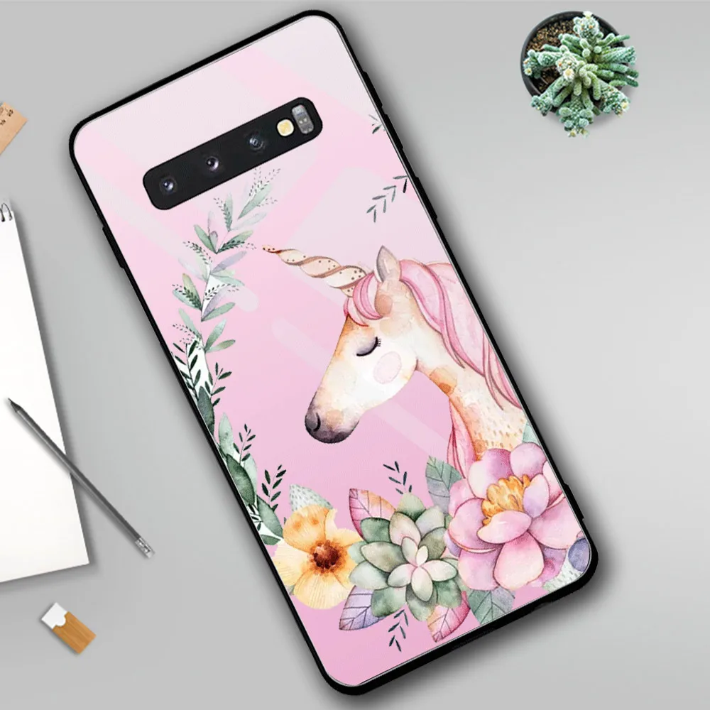 Чехол из закаленного стекла с единорогом для Samsung Note 9 чехол A50 A10 A30 S10 Plus S9