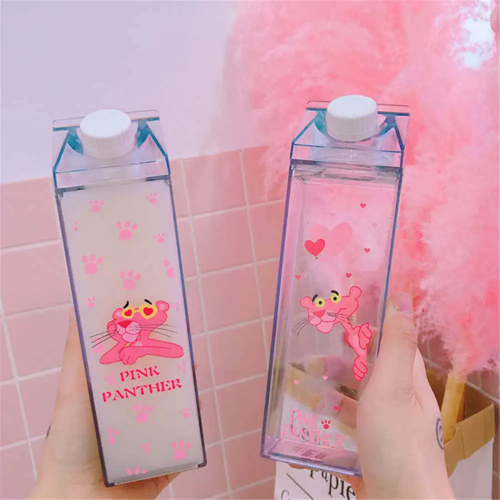 Мультяшные бутылки для воды, коробка для молока, пластиковые чашки, Студенческая Милая Розовая пантера, бутылка для напитков для сока, посуда для кофе и чая