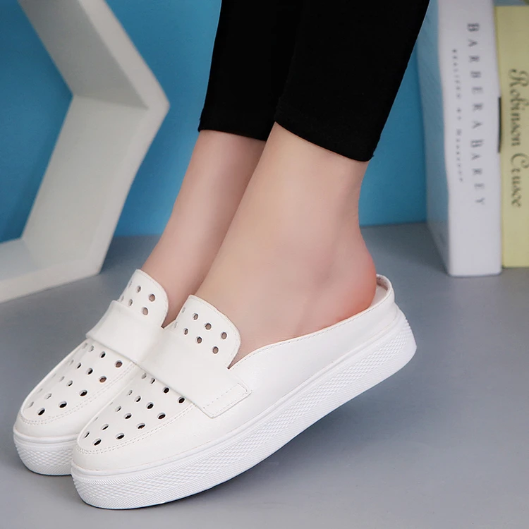 Маленькие белые туфли с первой половиной тапочки женщины обувь южной Кореи