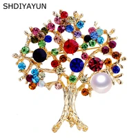 shdiyayun pearl brooch colorful rinestone tree brooch for women gold brooch pins natural freshwater pearl jewelry dropshipping