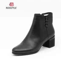 rosstyle fashion round toe basic boot sheepskin leather elegant short plush sexy thick heel inside zipper shoes magic black b93