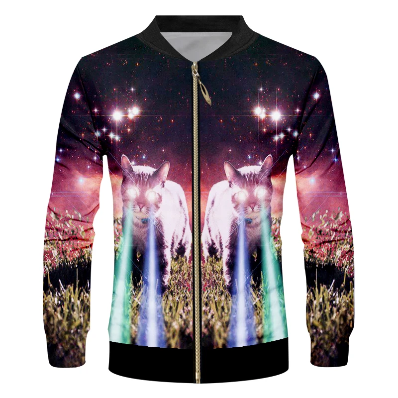 Мужская повседневная куртка OGKB на молнии с забавным принтом галактики и 3d легкие