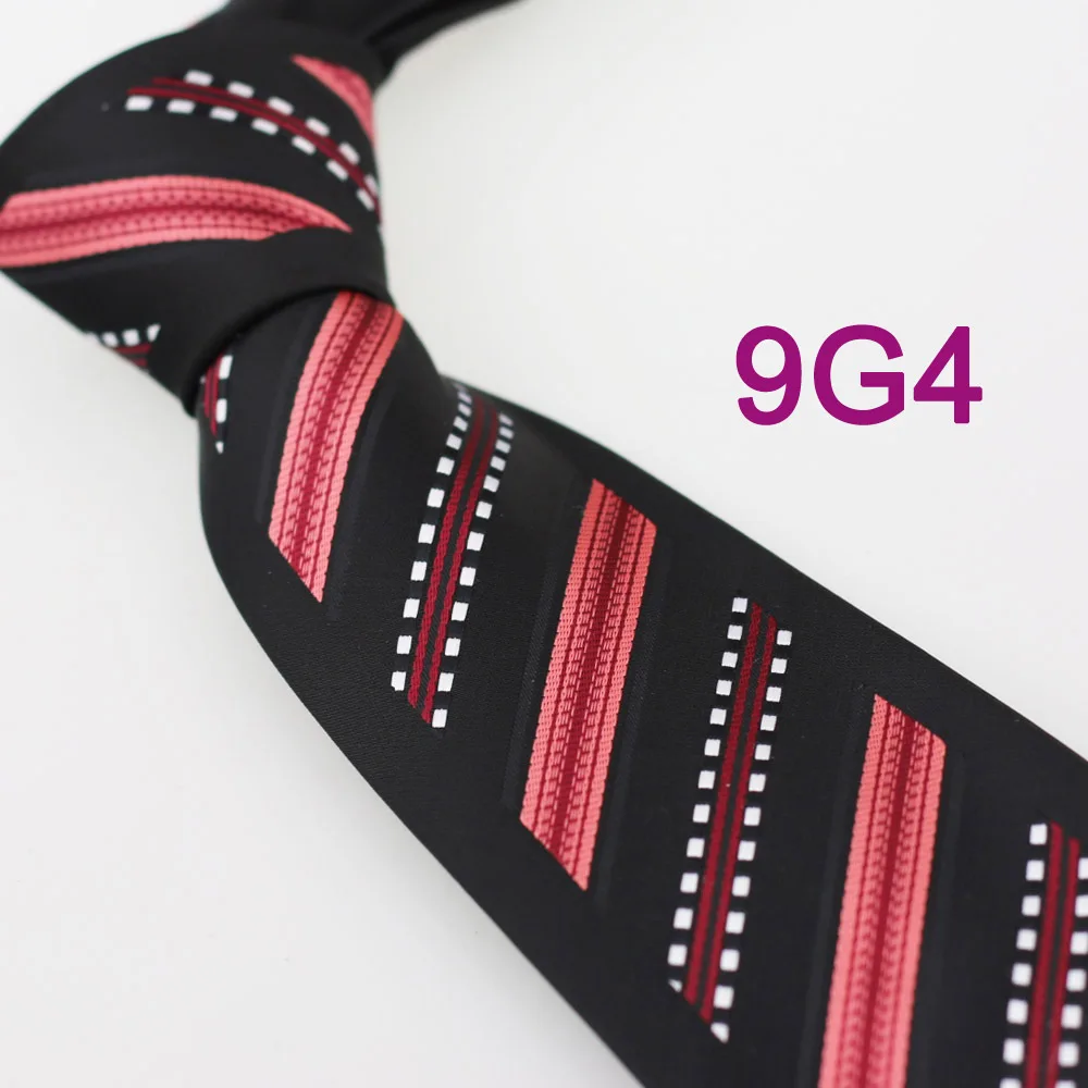 YIBEI Coachella Men's ties Border Black With Coral Red / White Stripes Necktie gravata fashion Ties for men Groom Bestman Tie |