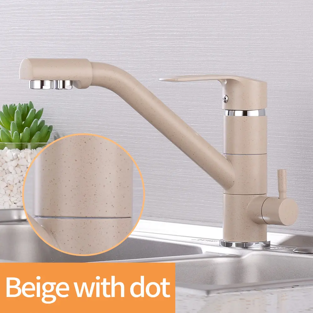 beige with dot Кухонный кран фильтр для воды поворотный питьевой кран двойной Носик очиститель смесители для кухни сосуд Раковина Смеситель кран горячий и холодный - Цвет: beige with dot