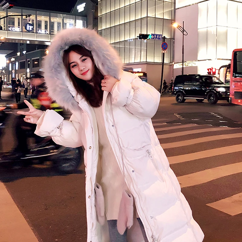 Зимнее хлопковое пальто женское 2019 Новое Белое теплое с капюшоном парки тонкий