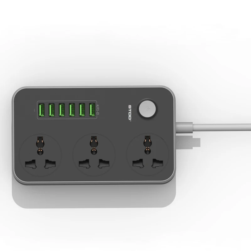 STOD многопортовое домашнее зарядное устройство 6 USB 17 Вт 3 гнездо штепсельной вилки переменного тока 2500 Вт блок питания для iPhone iPad смартфон Настольный ПК DV адаптер переменного тока