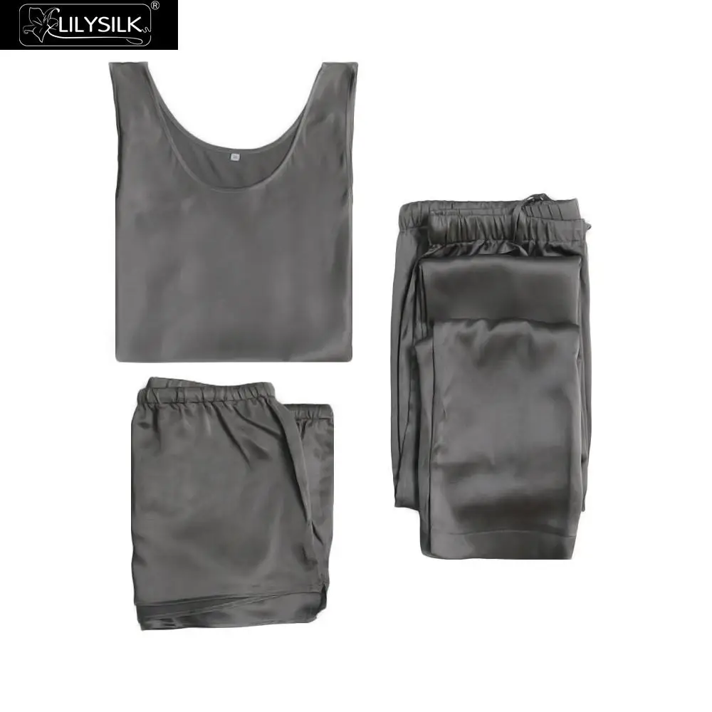 Dark Gray LilySilk пижама женская шелковая белье костюм домашняя одежда для женщин бретели Набор 3 шт. шелк 22 Momme Прекрасный - Цвет: Dark Gray