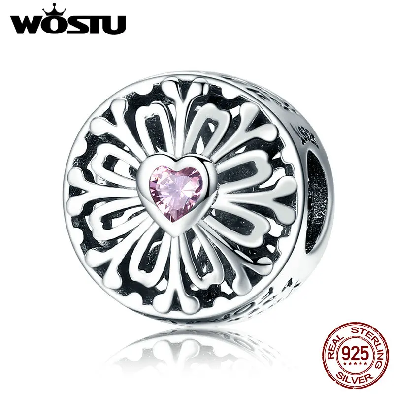 WOSTU,, 925 пробы, серебряное, розовое сердце, ажурные цветы, бусины, подходят к оригиналу, сделай сам, браслет, ювелирное изделие, женский подарок, CQC740