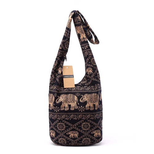 No 1 Винтажная Женская Хлопковая сумка на плечо Mochila, сумка-мессенджер в богемном стиле, сумка через плечо с принтом слона, мягкая женская сумка - Цвет: No 1