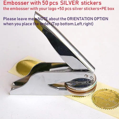 Silver sticker-50 Индивидуальный адрес Embosser штамп, индивидуальный Embosser, Свадебный стальной embosser, штамп, Свадебный логотип печать, дизайн вашего собственного логотипа - Цвет: Silver sticker-50