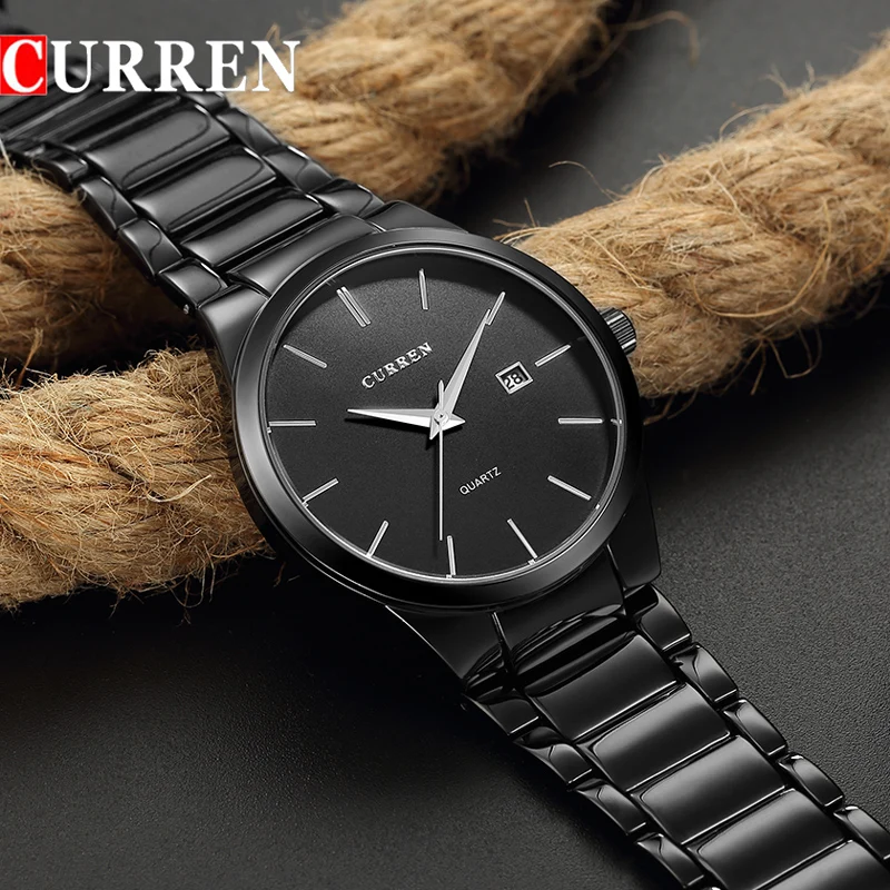 CURREN 2020 новые черные стальные мужские часы люксовый бренд аналоговые спортивные