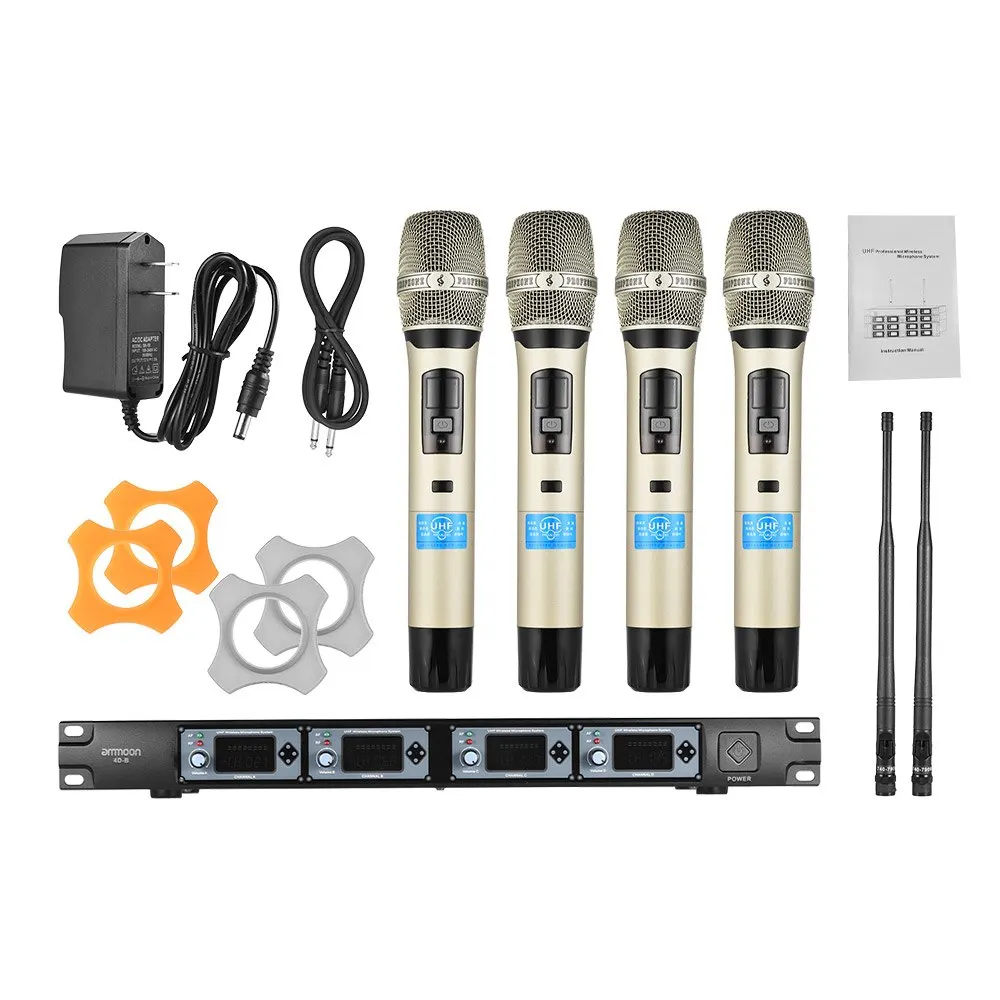 ammoon 4D-B Professional 4 Channel UHF Wireless Handheld Microphone System Microphones 1 Receiver | Спорт и развлечения