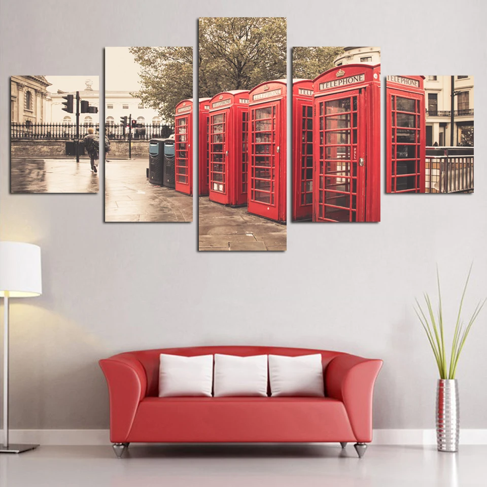 

CLSTROSE British Phone Booth Bus City Street View Canvas Painting Modern Decorative Painting On The Wall Print HD Pictures Frame