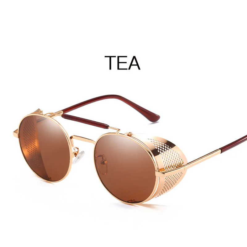 Tea 2 Ретро солнцезащитные очки в стиле стимпанк, Для мужчин Велоспорт круглый стимпанк щитки металлические очки UV400 Винтаж женский солнцезащитный крем на открытом воздухе - Цвет: Tea 2