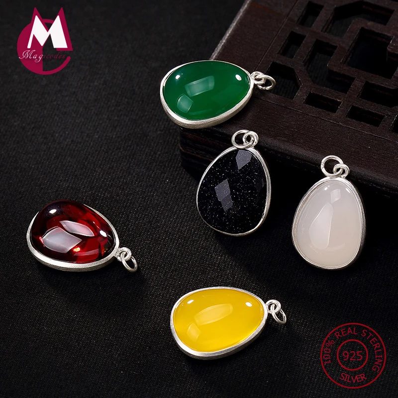 S990 натуральный камень халцедон Будда мантра Лотос Буква Кулон 100% Стерлинговое