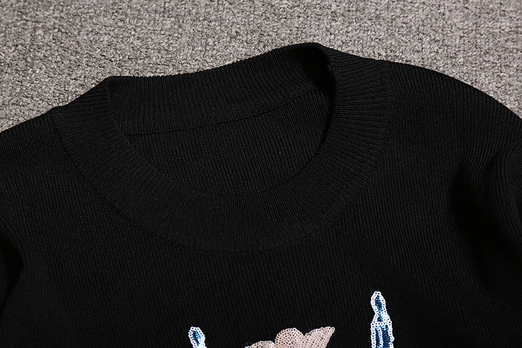 

Autumn Whiter new European Fashion Round neck knitted cartoon Sequins sweater pants suit thick piece Women wholesale NS552