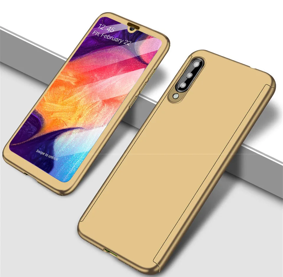 Роскошные 360 Полное покрытие чехол для телефона для samsung Galaxy A20E A50 A70 A40 A30 A10 противоударный чехол для samsung M30 M20 M10 Fundas Capa - Цвет: Золотой