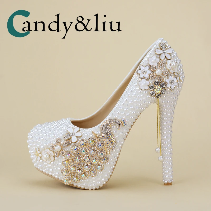 

Свадебные туфли с белым жемчугом и кристаллами, туфли на высоком каблуке для фотостудии, для невесты, яркие вечерние туфли для ночного клуба