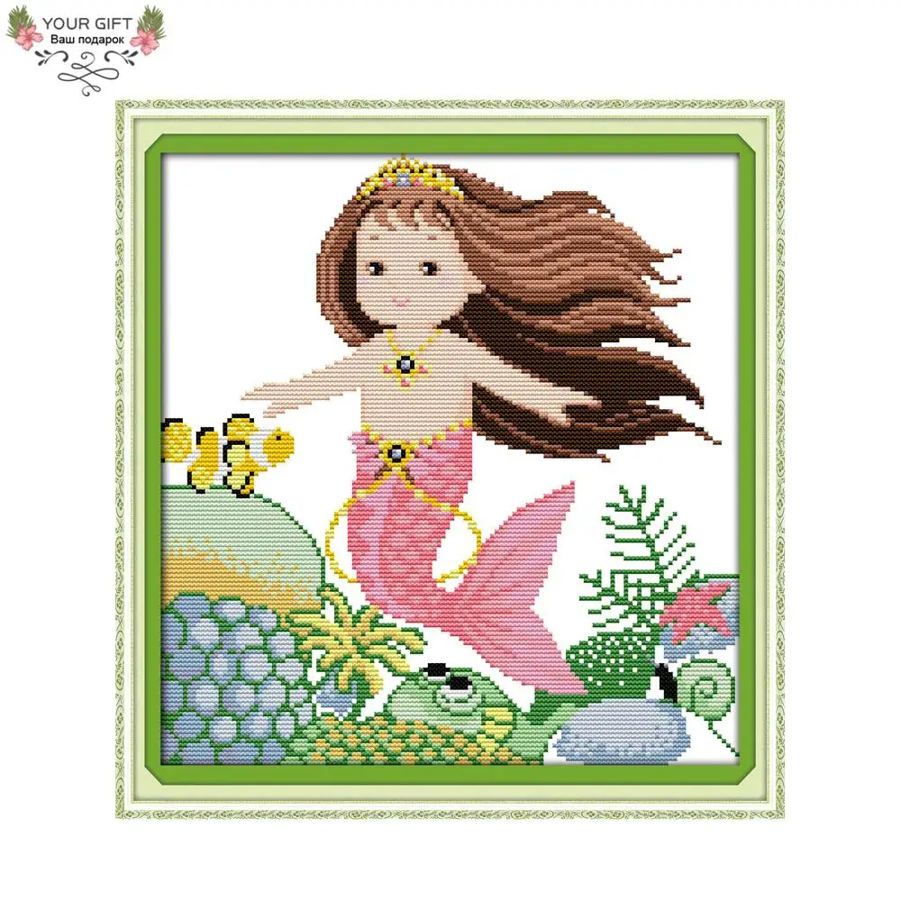 

Joy Sunday R638(5) 14CT 11CT Counted and Stamped Home Decoration The Little Mermaid Embroidery Cross Stitch kits