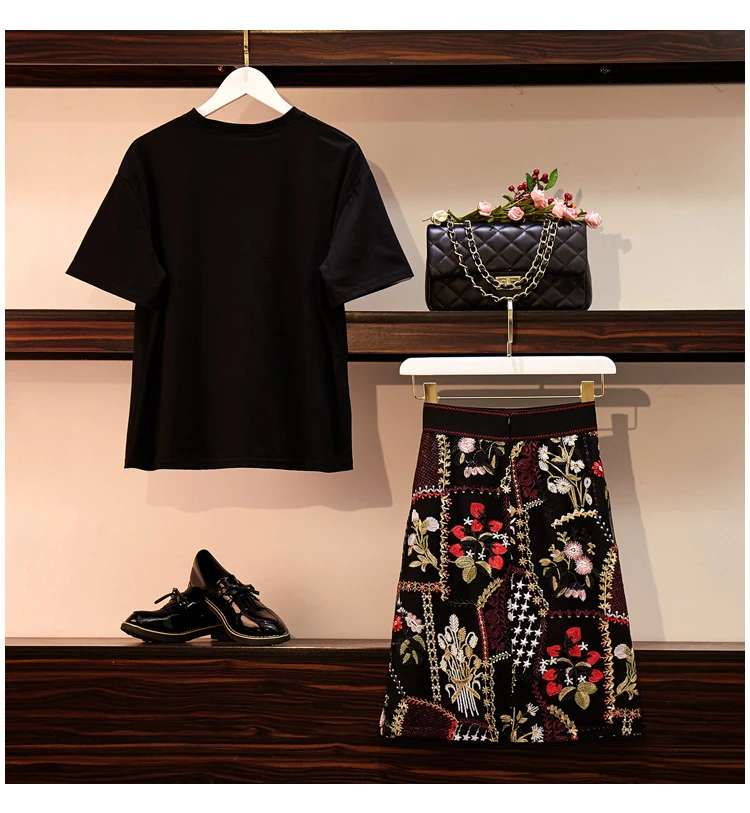 2019 Лето Плюс Размер юбка с цветочной вышивкой костюм женские бриллианты